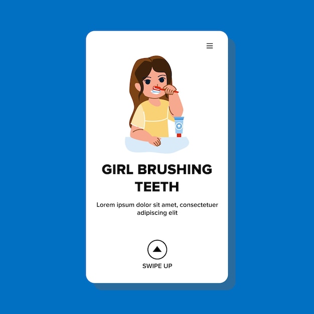 Kid girl brushing teeth vector