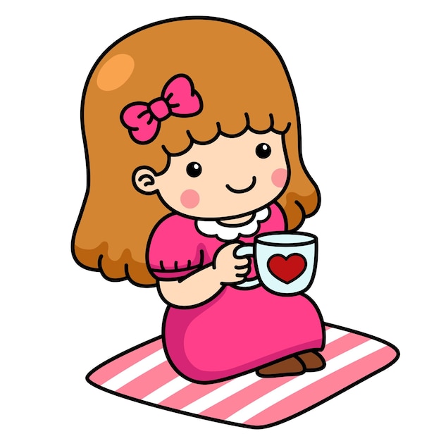 Kid girl having coffee vector illustration