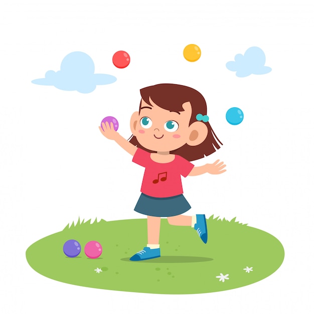 Vector kid girl juggling balls