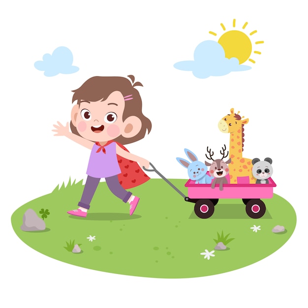 Kid girl play toys vector illustration isolated