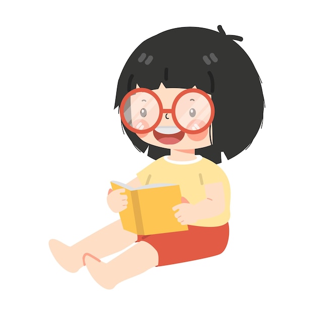 Kid girl reading book cartoon