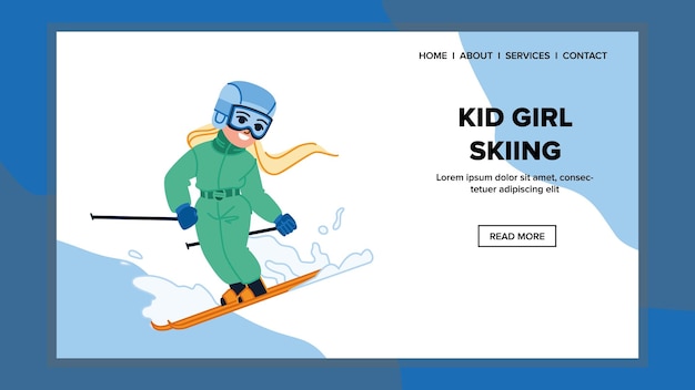 Kid girl skiing vector