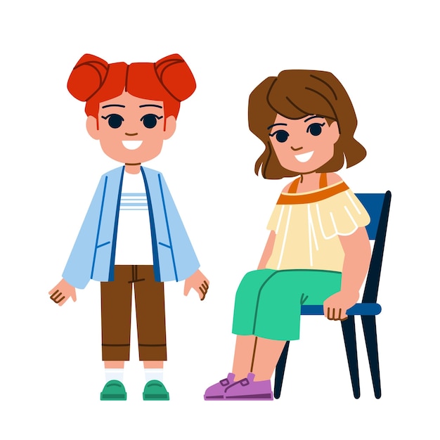 Kid girl stand sit vector