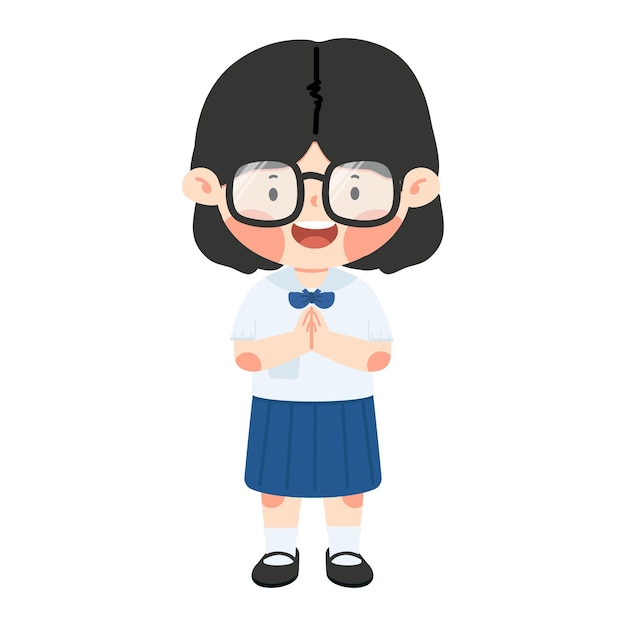 ベクトル 眼鏡をかぶった女の子の学生がサワスディに挨する