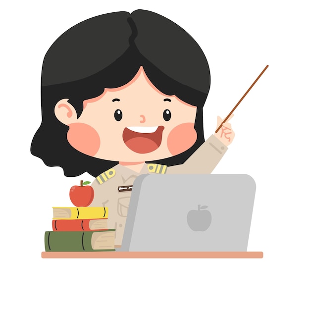 kid girl thai teacher teaching with computers