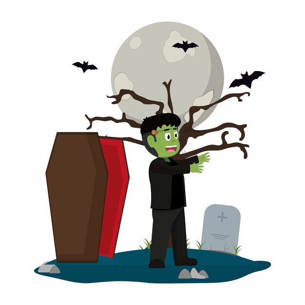 Vector kid and halloween cartoon