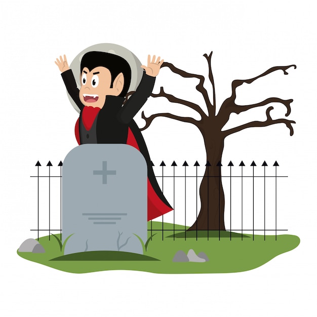 Vector kid and halloween cartoon