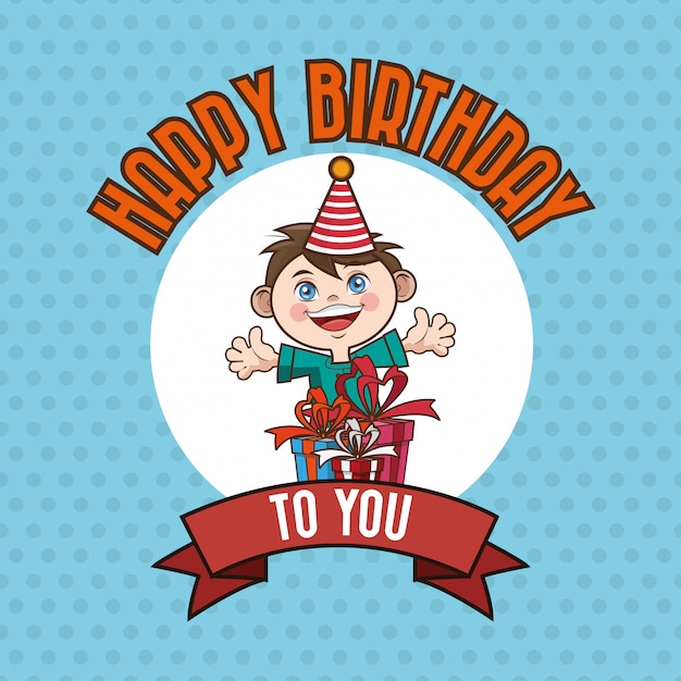Vector kid happy birthday card cartoon