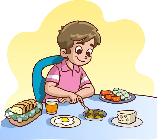 kid having breakfast vector illustration