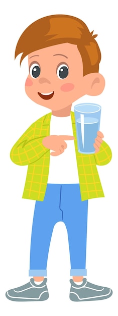 Малыш держит стакан с водой здоровый напиток для жаждущего мальчика