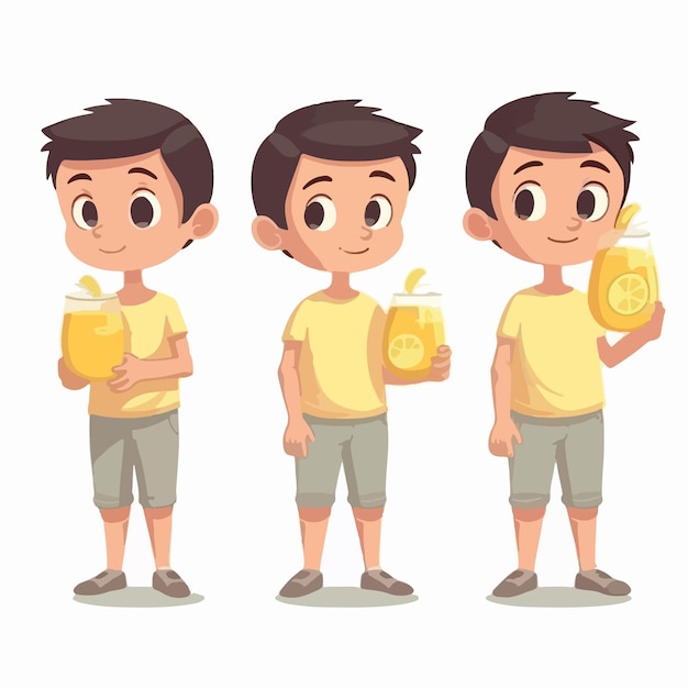 Kid holding lemonade vector illustration young boy multipose