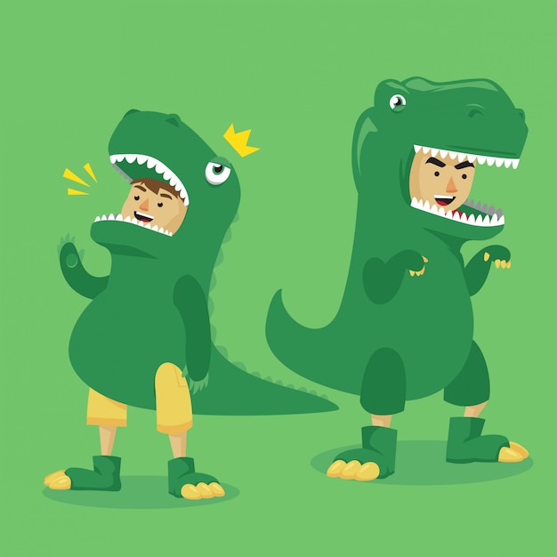 恐竜の衣装で子供します。