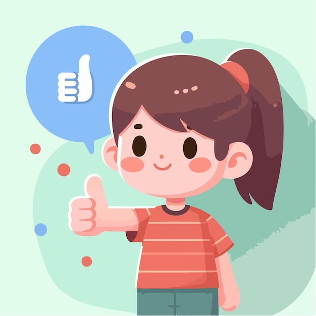 Vector kid is giving a thumbs up expression with a flat design style