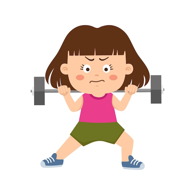 Kid meisje gewichtheffer krachttraining illustratie vector