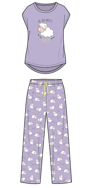 KID MEISJES TIENER MEISJES VROUWEN T-SHIRTS EN PYJAMA SET VECTOR