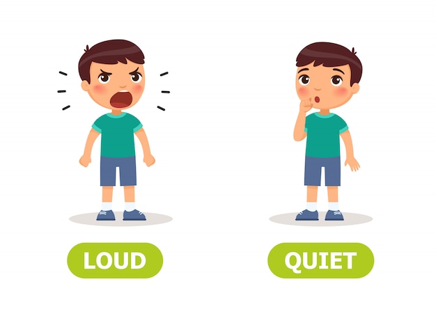 Premium Vector | Kid opposites loud and quiet