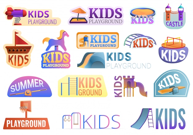 Kid playground outside logo set, cartoon style