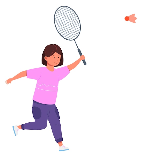 Kid playing badminton Active kid Child on summer vacation