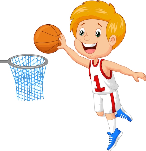 Vettore bambino che gioca a basket