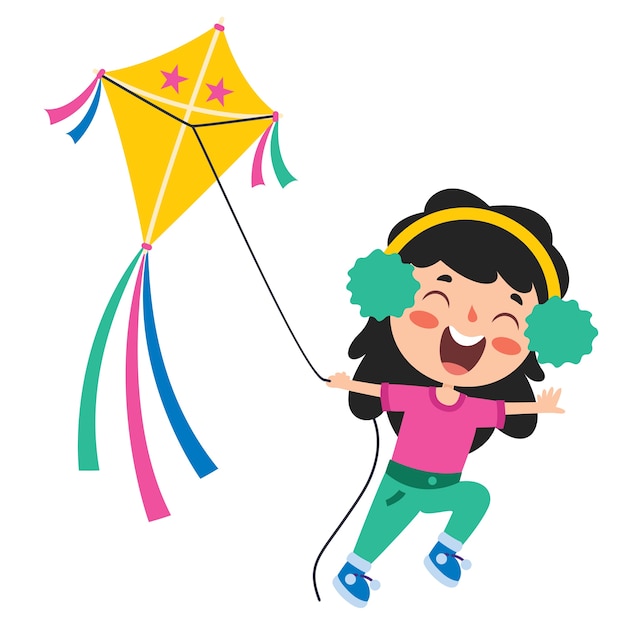 Kid Playing With A Colorful Kite