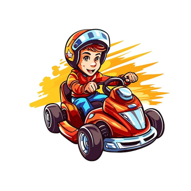 Vector kid race cartoon with gocar flat illustration t shirt