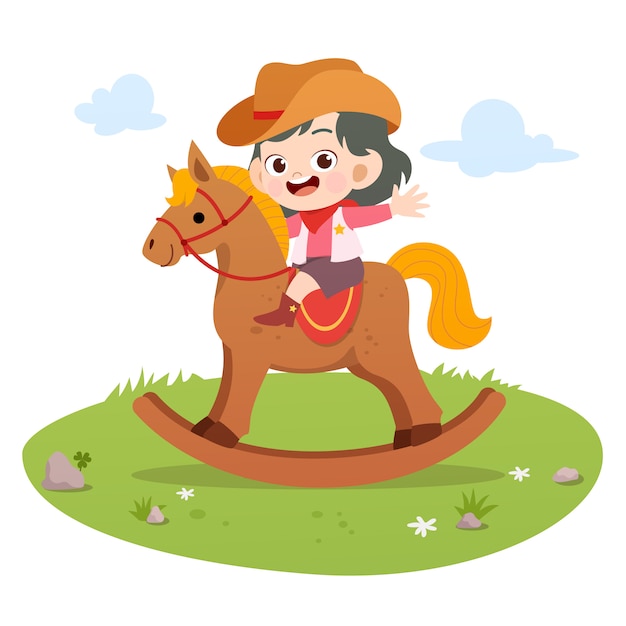 Vector kid riding horse vector illustration isolated