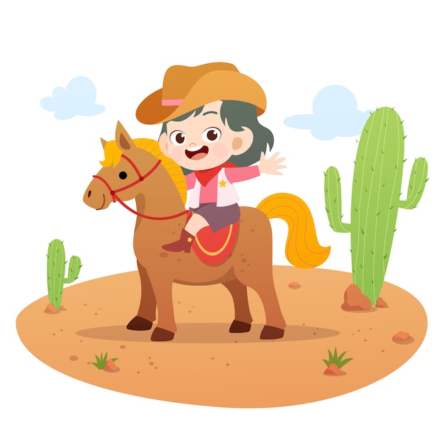 Kid riding horse vector illustration isolated