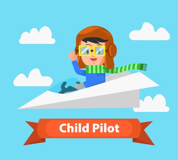 Kid riding a paper plane