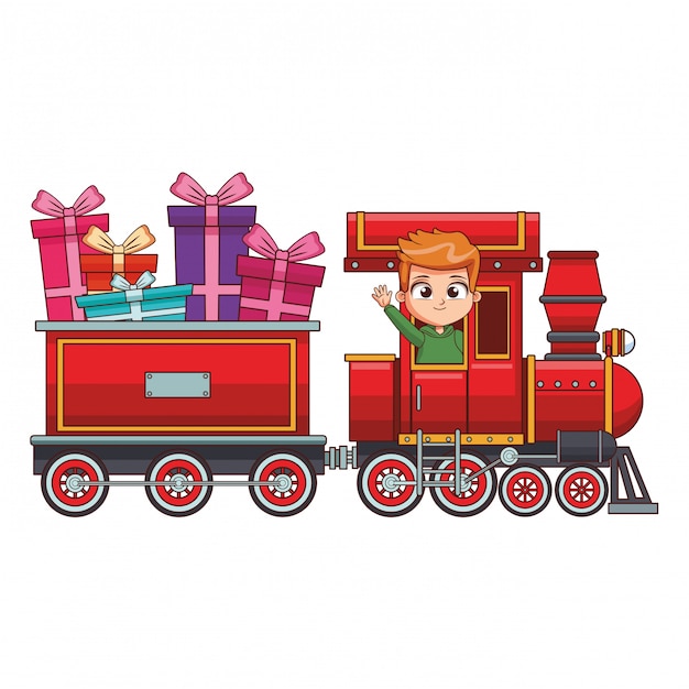 Kid riding train cartoon