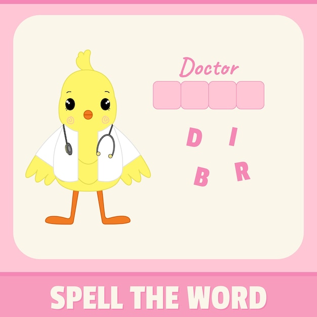 Kid's spell word game with cute doctor bird