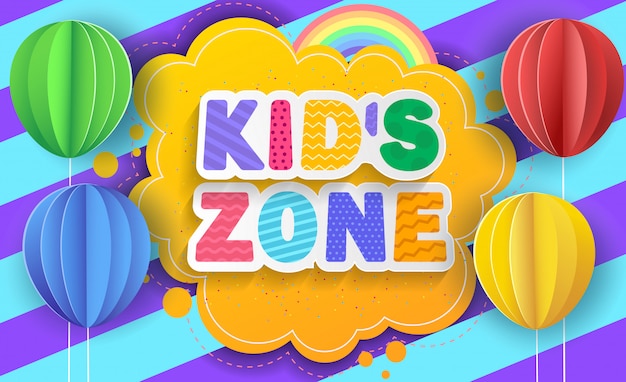 Kid's zone concept poster. papieren ballonnen.