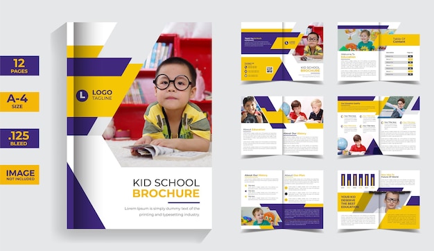 Vector kid school education company bi-fold brochure template