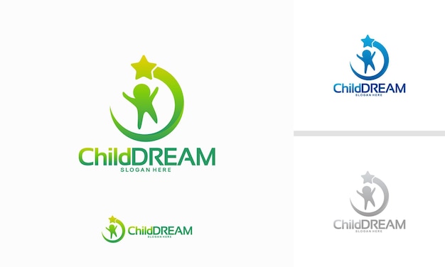 Kid School logo ontwerpen Concept, Child Dreams Logo ontwerpen Sjabloon vector