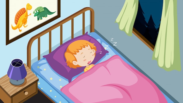 Vector a kid sleeping in bedroom