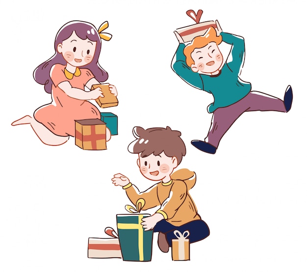 kid smiling because them happy for get gift box