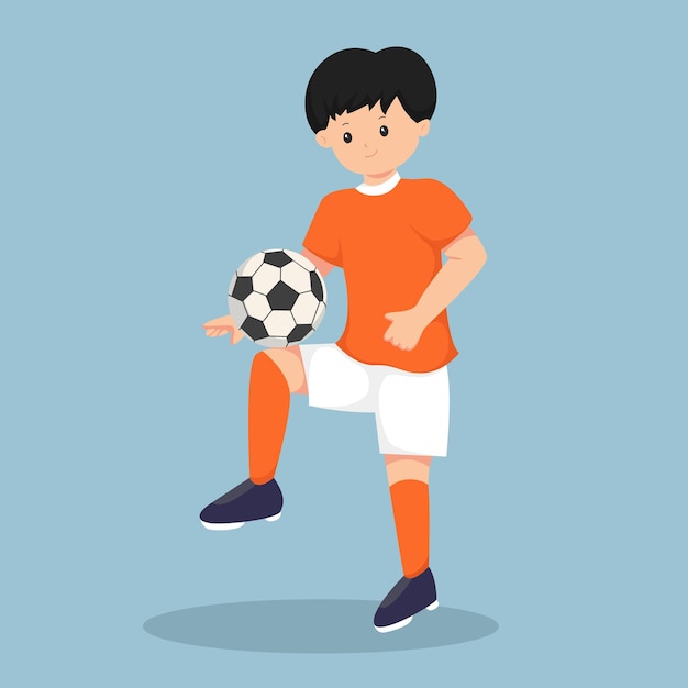 Kid spelen voetbal karakter ontwerp illustratie