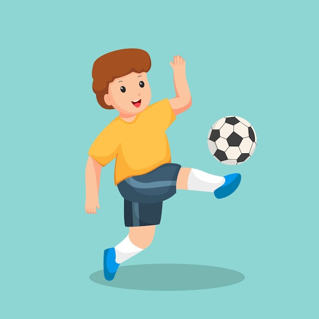 Kid spelen voetbal karakter ontwerp illustratie