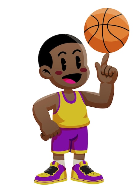 Kid Spinning Basketball Ball Cartoon