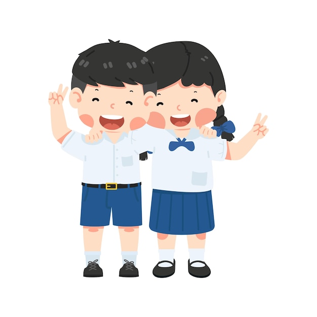 Vector kid student hugging happy characters