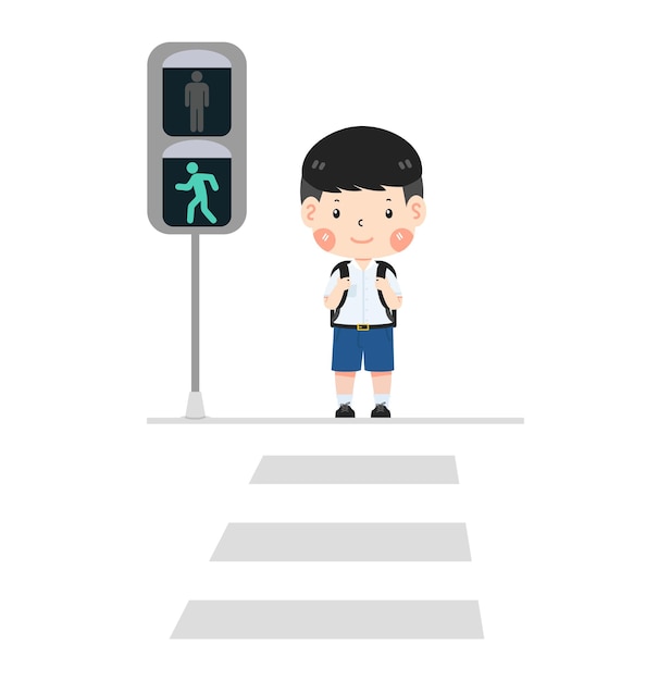 Kid student Walking Across Crosswalk