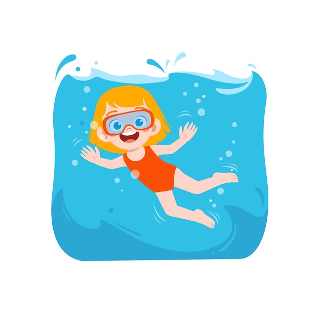 Kid swim under water on summer holiday