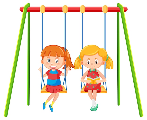 Vector kid on swing set playground on white background