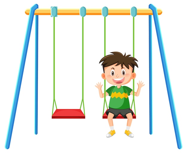 Kid on swing set playground on white background