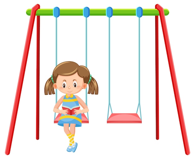 Vector kid on swing set playground on white background