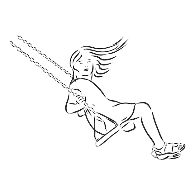 Child on a swing in continuous line art drawing style Black linear sketch  isolated on white background Vector illustration Stock Vector  Adobe Stock