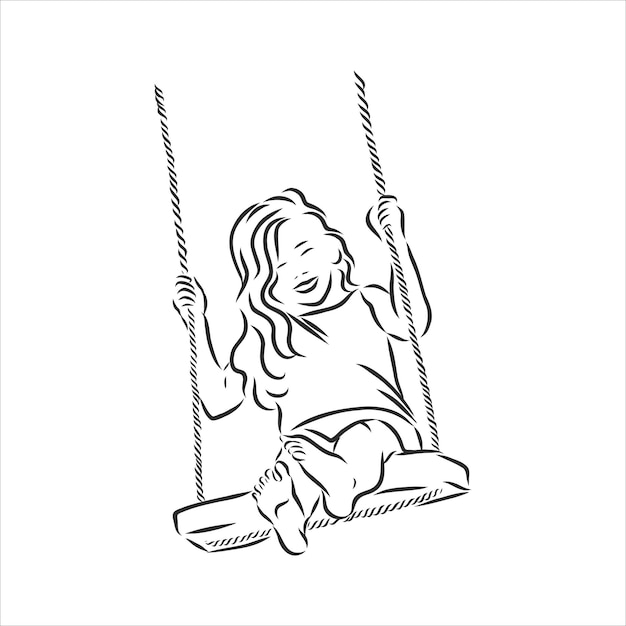 Kid on a swing vector sketch illustration swing sign