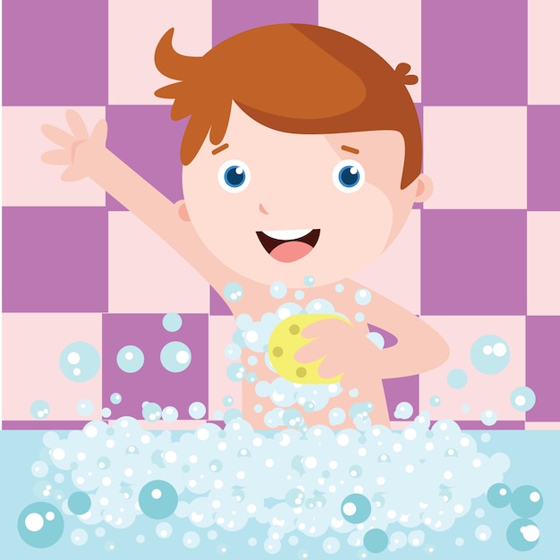 Kid taking a bath