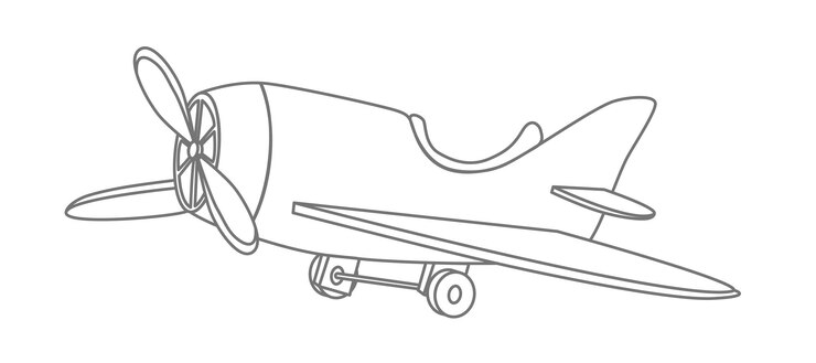 Vector kid toy cute plane baby boy airplane in cartoon outline style drawing of jet for coloring book or lo