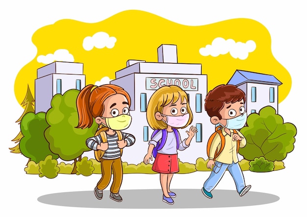 kid walking to school.back to school.Vector and illustration.