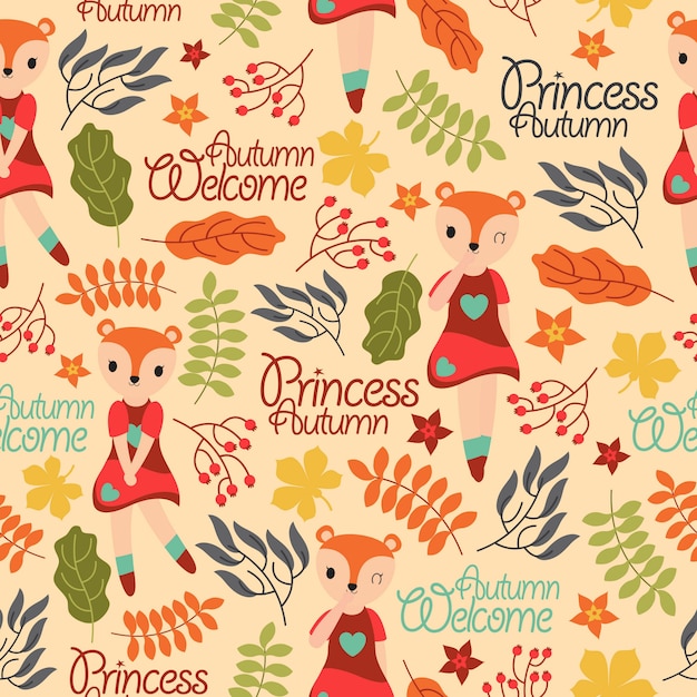 Kid wallpaper with cute fox girl and autumn elements